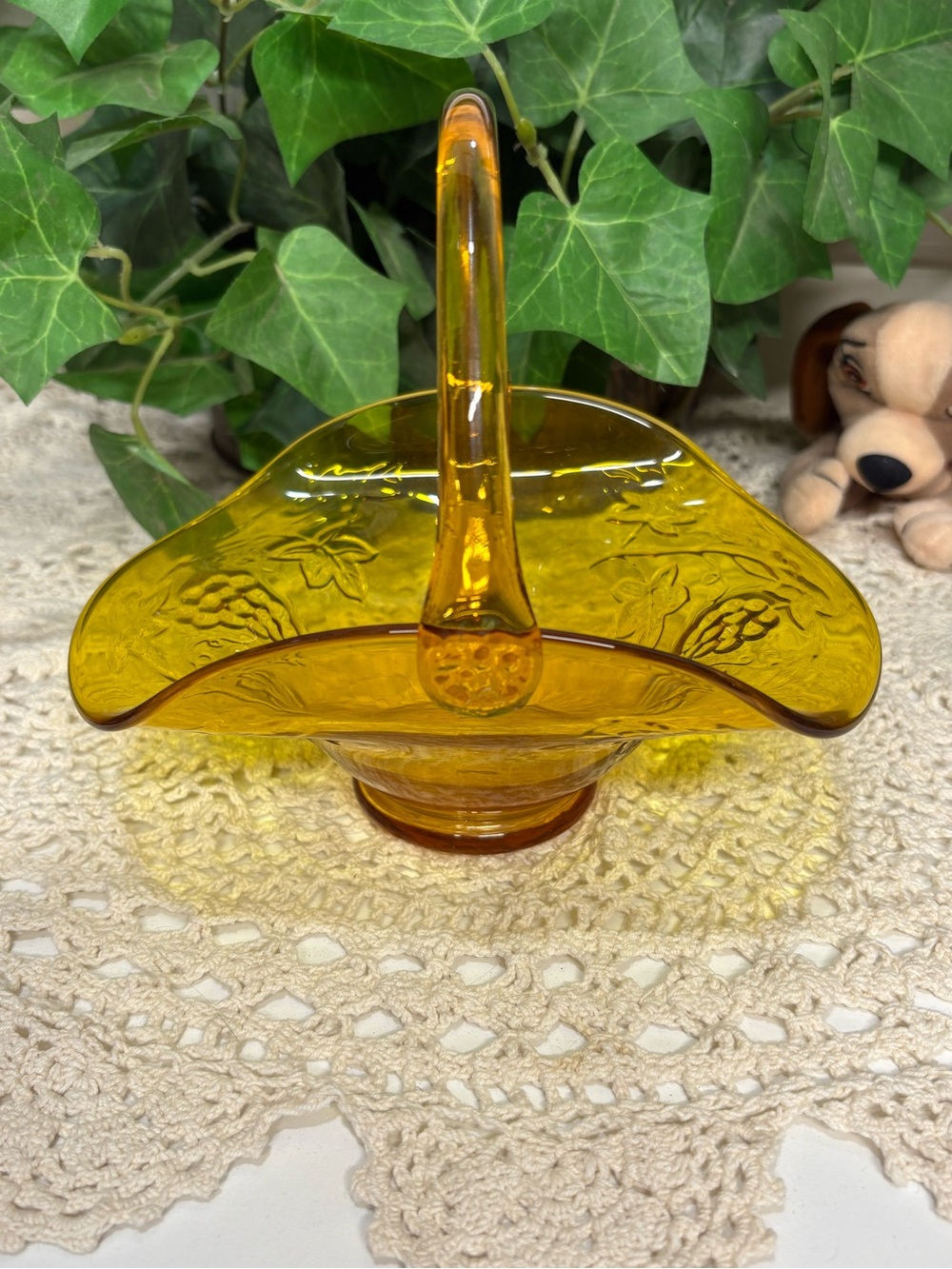 Amber Glass Basket Centerpiece - Home Art
